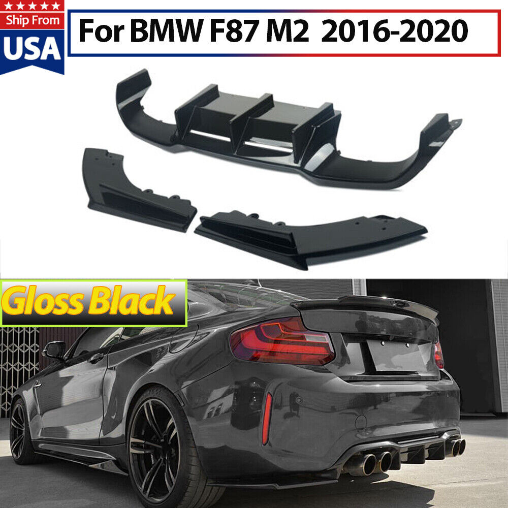 FOR 2016-2020 BMW F87 M2 M2C PERFORMANCE STYLE GLOSS BLACK REAR BUMPER DIFFUSER