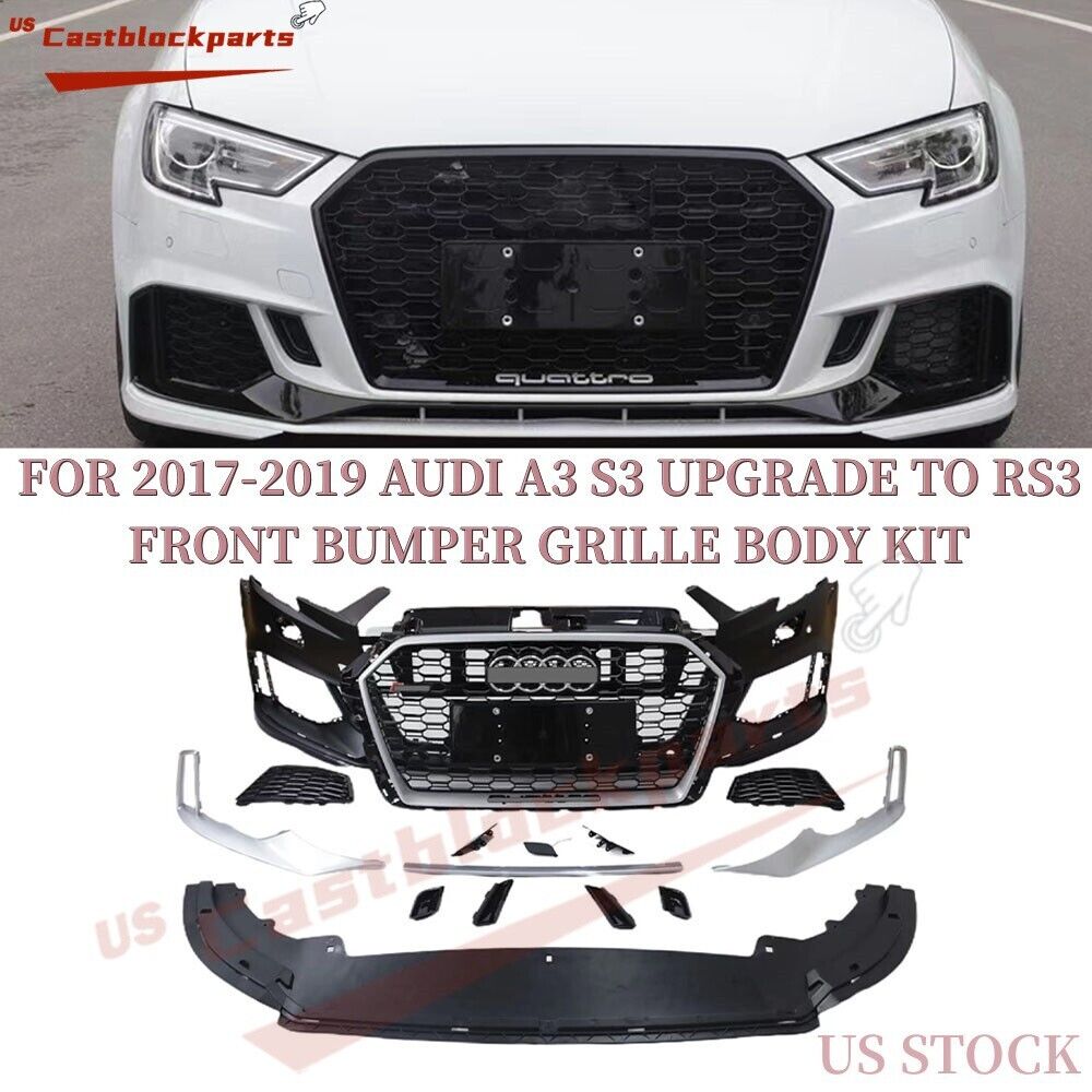 FOR 2017 2018 2019 Audi A3 S3 FACELIFT TO RS3 FRONT BUMPER+GRILLE BODY KIT