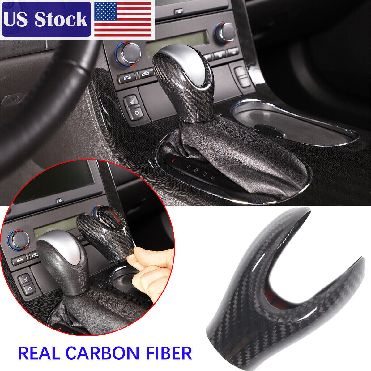 Real Carbon Fiber Console Gear Knob Head Cover Trim For Corvette C6 05-13 US