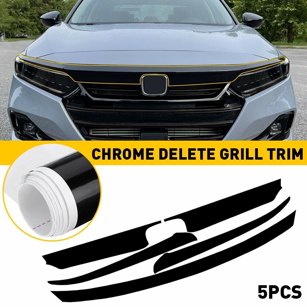 Chrome Delete Glossy Black Front Grille Grill Cover Trims for Honda Accord 21-22