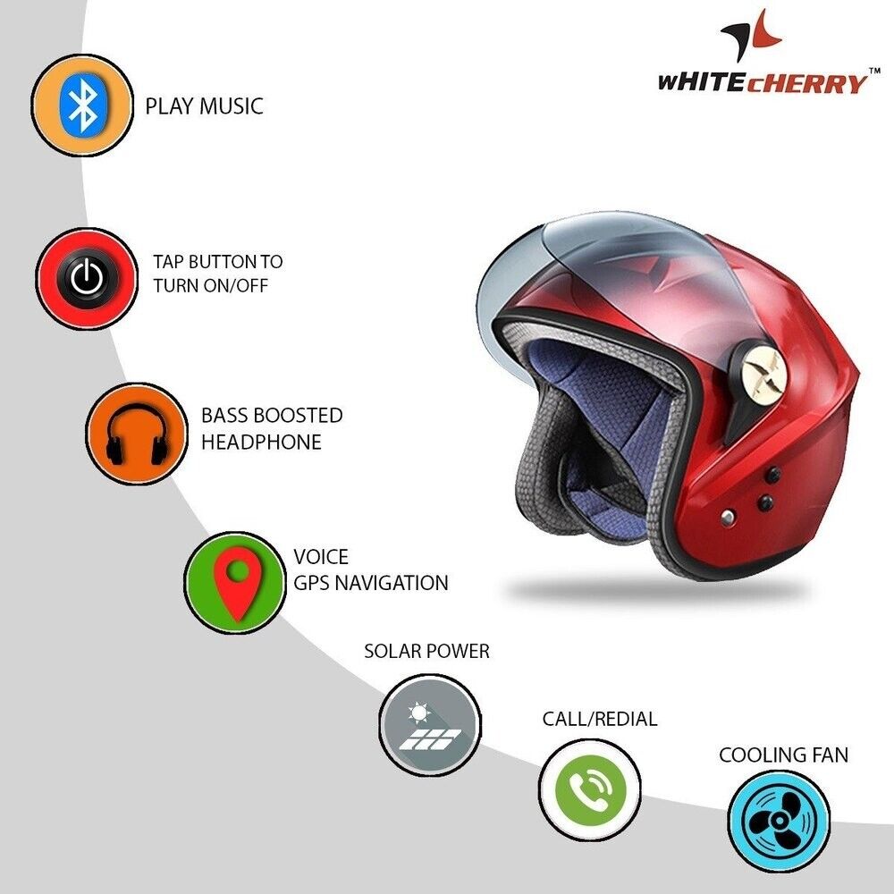 Half Face Motorcycle Helmet-Andriod Bluetooth calls, Music, GPS With Cooling Fan
