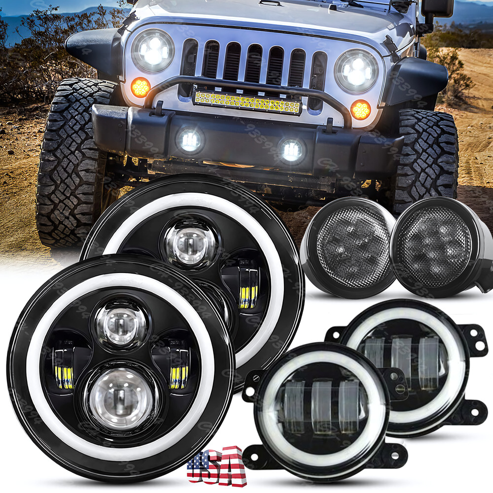 Brightest 7inch Round LED Headlight Fog Lights Turn Signal fit for Jeep JK 07-17