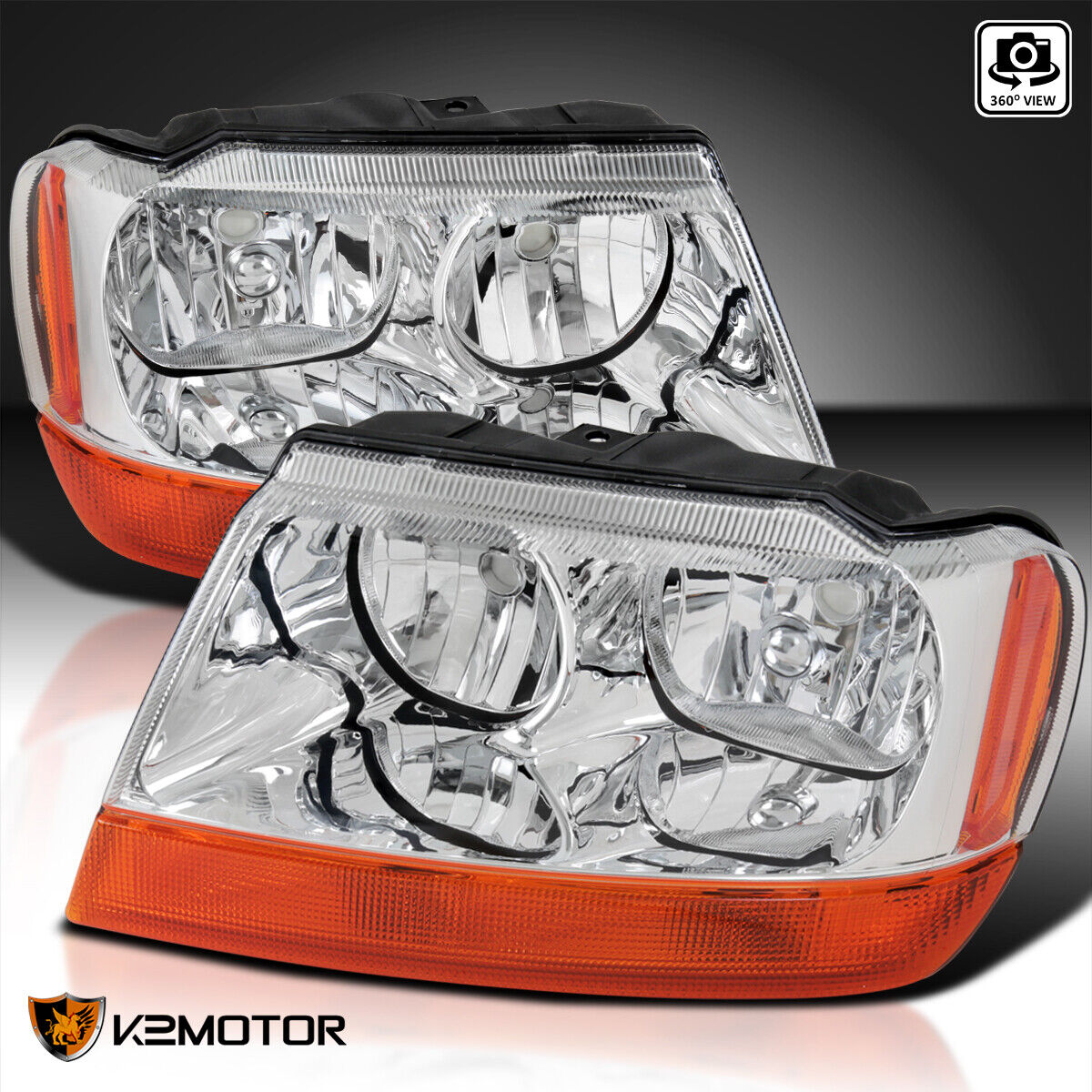 Clear Fits 1999-2004 Jeep Grand Cherokee Headlights Amber Signal Lamp Left+Right