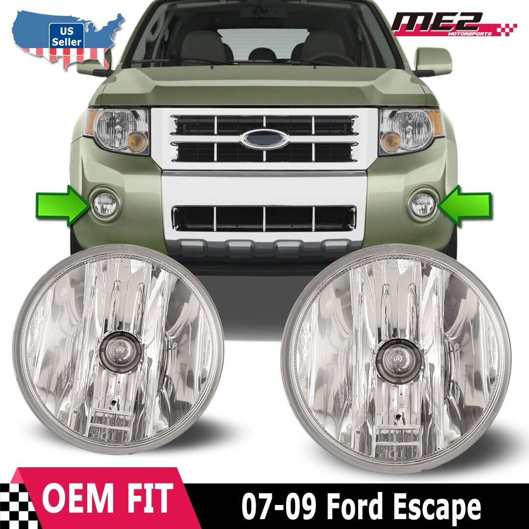 Pair For 2007-2012 Ford Escape Fog lights Clear Bumper Driving Lamps w/ Bulbs