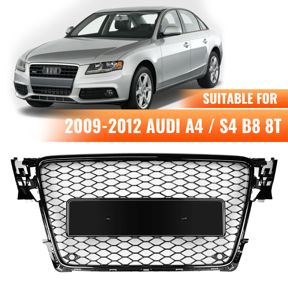 Honeycomb Grille Sport Mesh RS4 Style Hex Grill Black For 09-12 Audi A4/S4 B8 8T