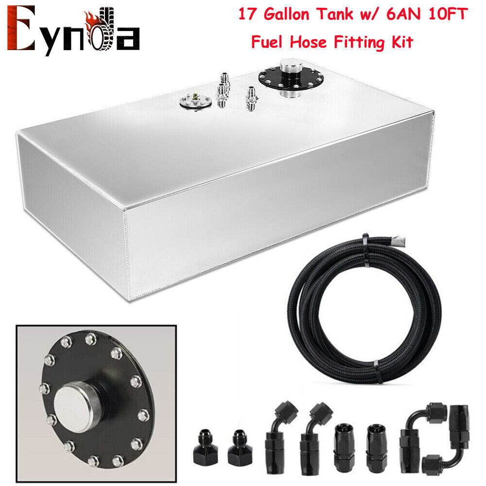 17 Gallon Top-feed Polished Fuel Cell Gas Tank+level Sender+fuel Hose Line Kits