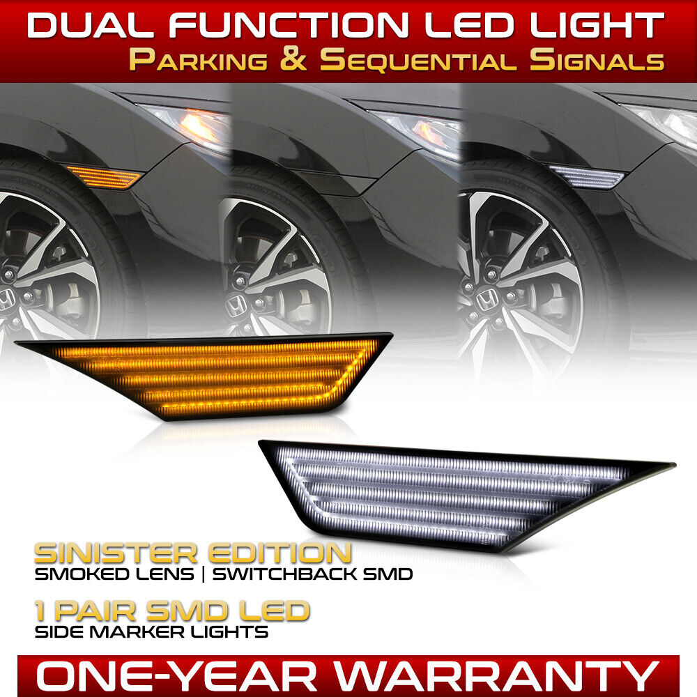 [DARK] Smoke LED Side Marker Lights Switchback Signal Lamp For 16-21 Honda Civic