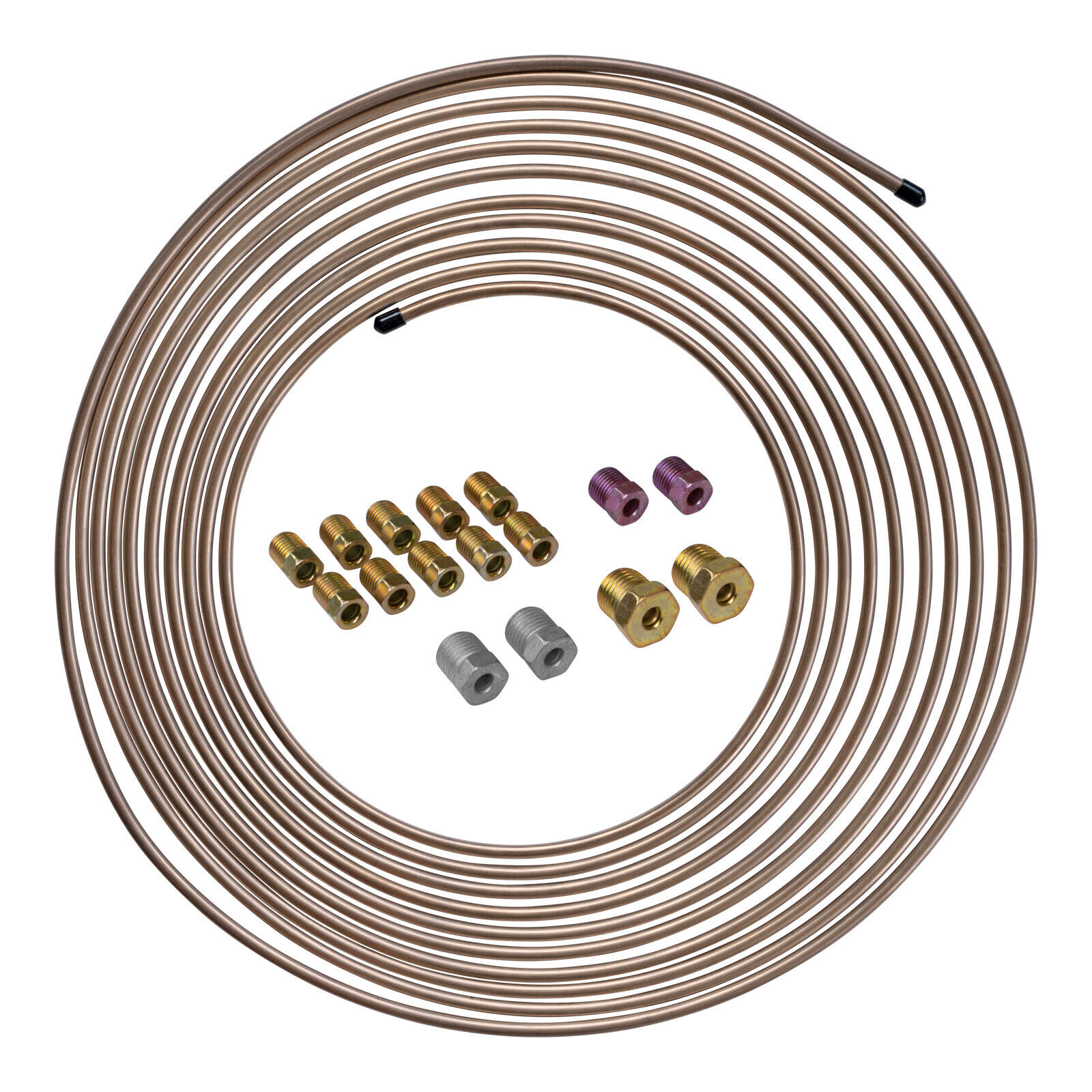 25 ft 3/16 Copper-Nickel Brake Line Tubing Coil and Fitting Kit, SAE Inverted