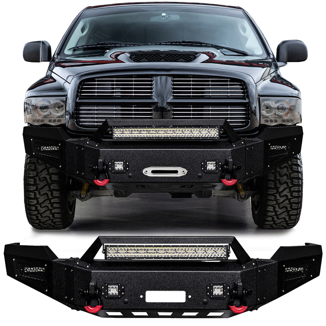 For 2003-2005 Dodge Ram 2500 3500 Steel Front Bumper With Winch Plate&LED Light