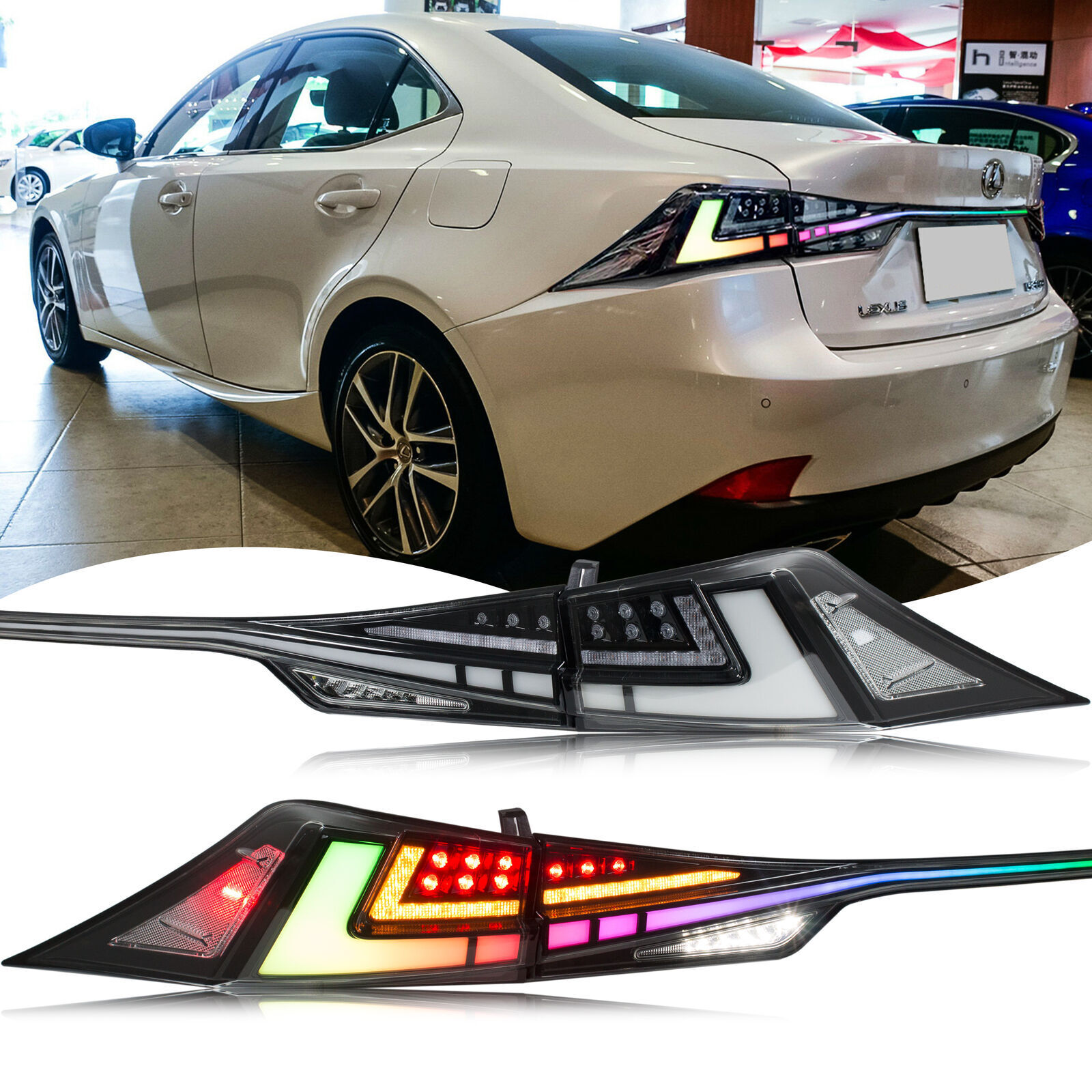 One Pair RGB LED Tail Lights For 2014-2020 Lexus IS250 IS300 IS350 IS200T Sedan 