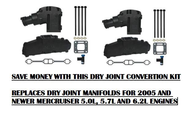 MerCruiser Dry Joint V8 Exhaust Manifold Riser Kit elbow package 2005+ 5.0 5.7 L