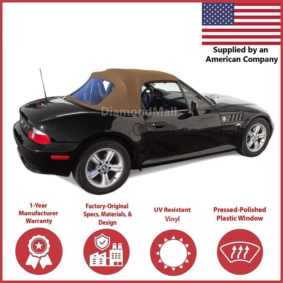 1996-02 BMW Z3 Convertible Soft Top w/DOT Approved Plastic Window, Tan