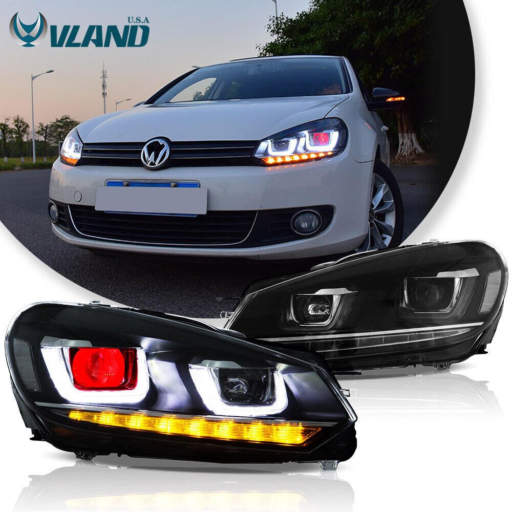 2010-2014 Volkswagen VW Golf 6 Headlights Red Eyes Sequential Turn Signal Lamps