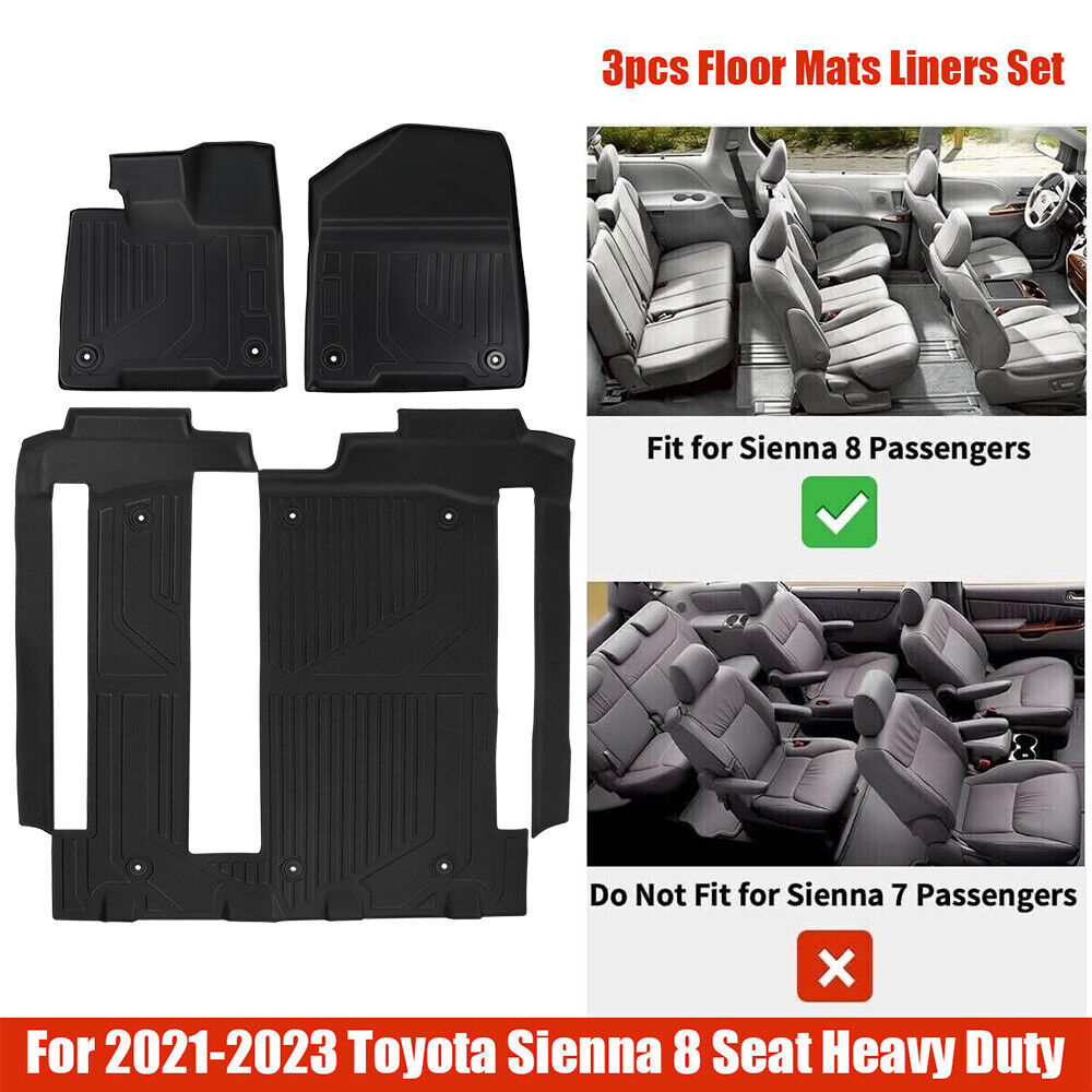 3Pcs Floor Mats Liners for 2021 2022 2023 Toyota Sienna 8 Seats TPE All Weather