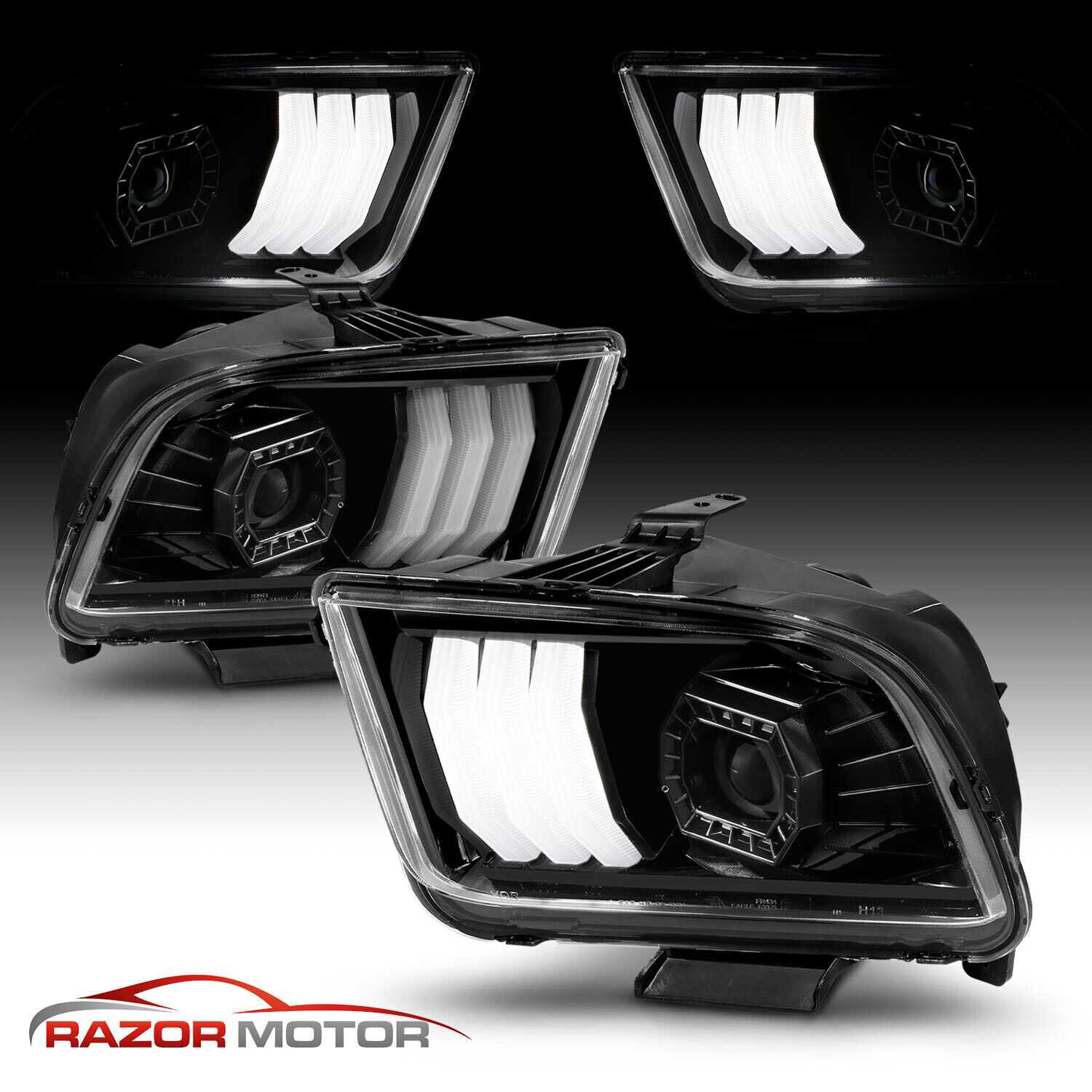 2005 - 2009 For Ford Mustang High Intensity LEDs Black Headlights Pair