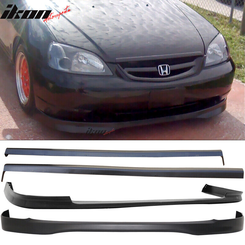 Fit 01-03 Honda Civic TR Style PP Front + Rear Bumper Lip + RS Style Side Skirts