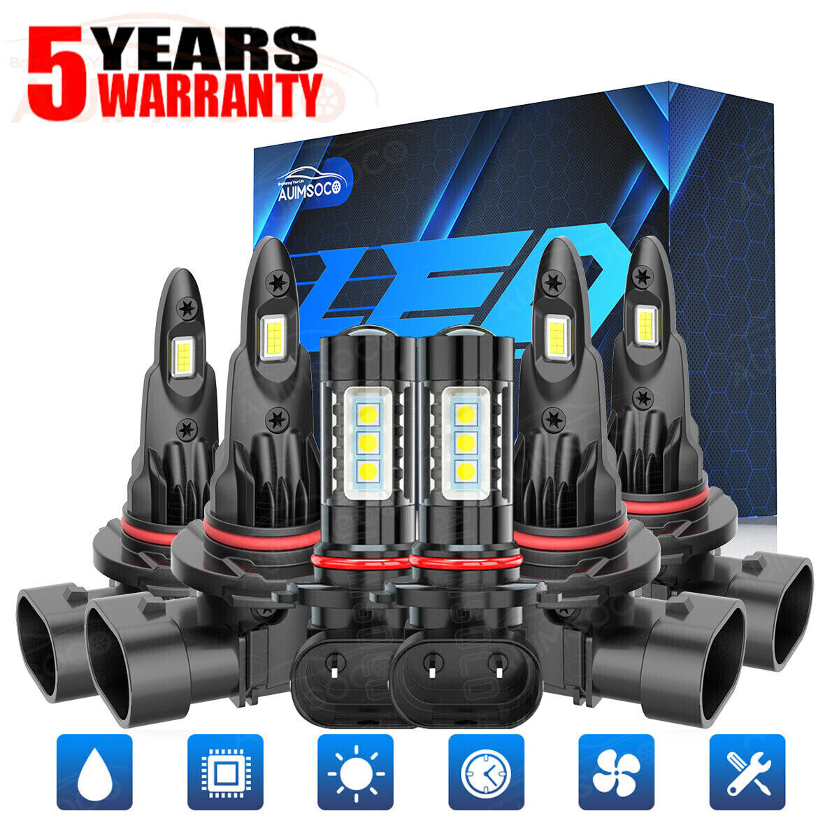 For 2005-2007 Ford Five Hundred LED Headlight Bulbs Kit Hi / Lo Beam + Fog Light