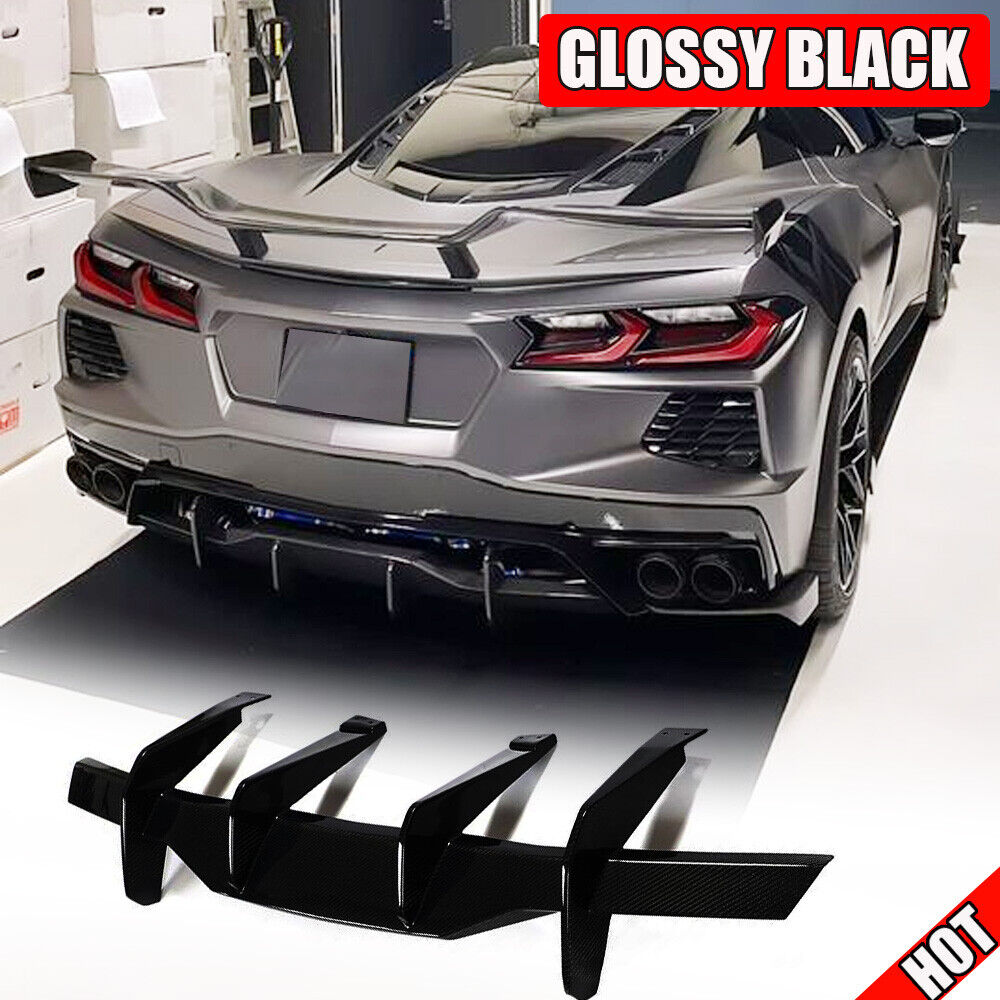 For Chevrolet Corvette C8 Stingray Z51 STG GLOSSY BLACK Rear Bumper Diffuser Fin