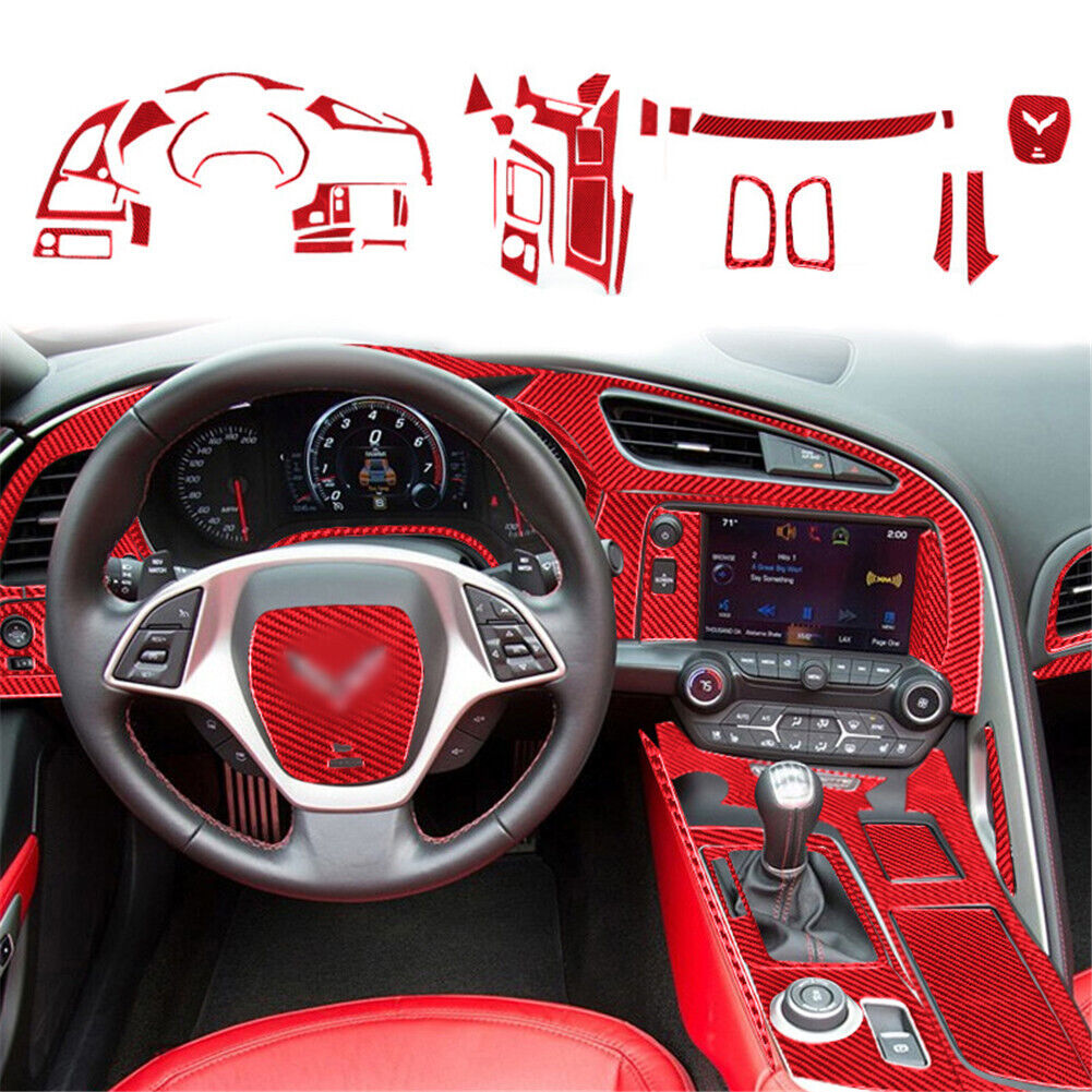37Pcs Red Carbon Fiber Interior Full Kit Cover Trim For Chevrolet Corvette C7