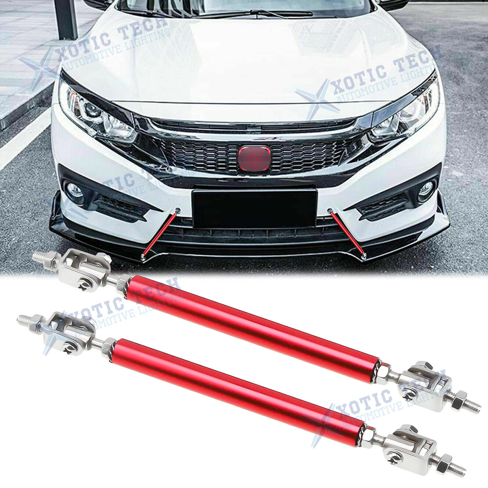 Red Adjust Front Bumper Lip Splitter Strut Rod Tie Support Bars For Honda 8\
