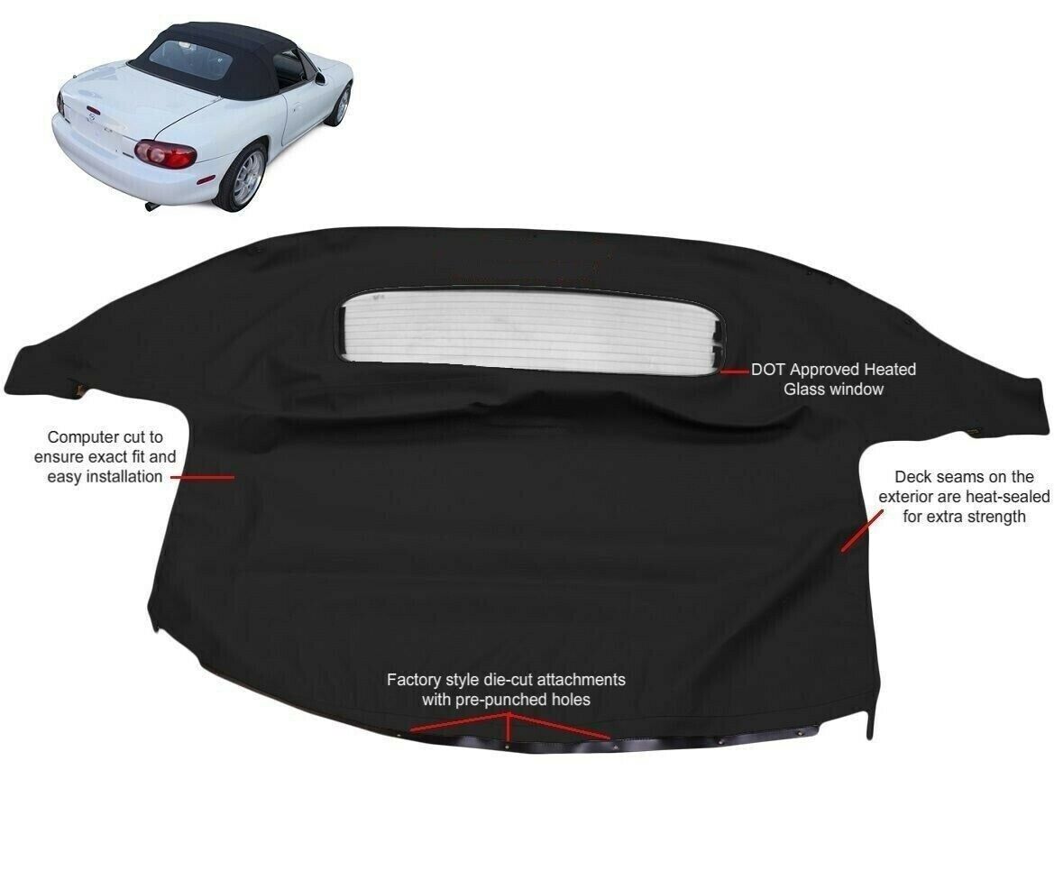 Mazda Miata Convertible Soft Top & Heated Glass Window 1990-2005 Black Cabrio
