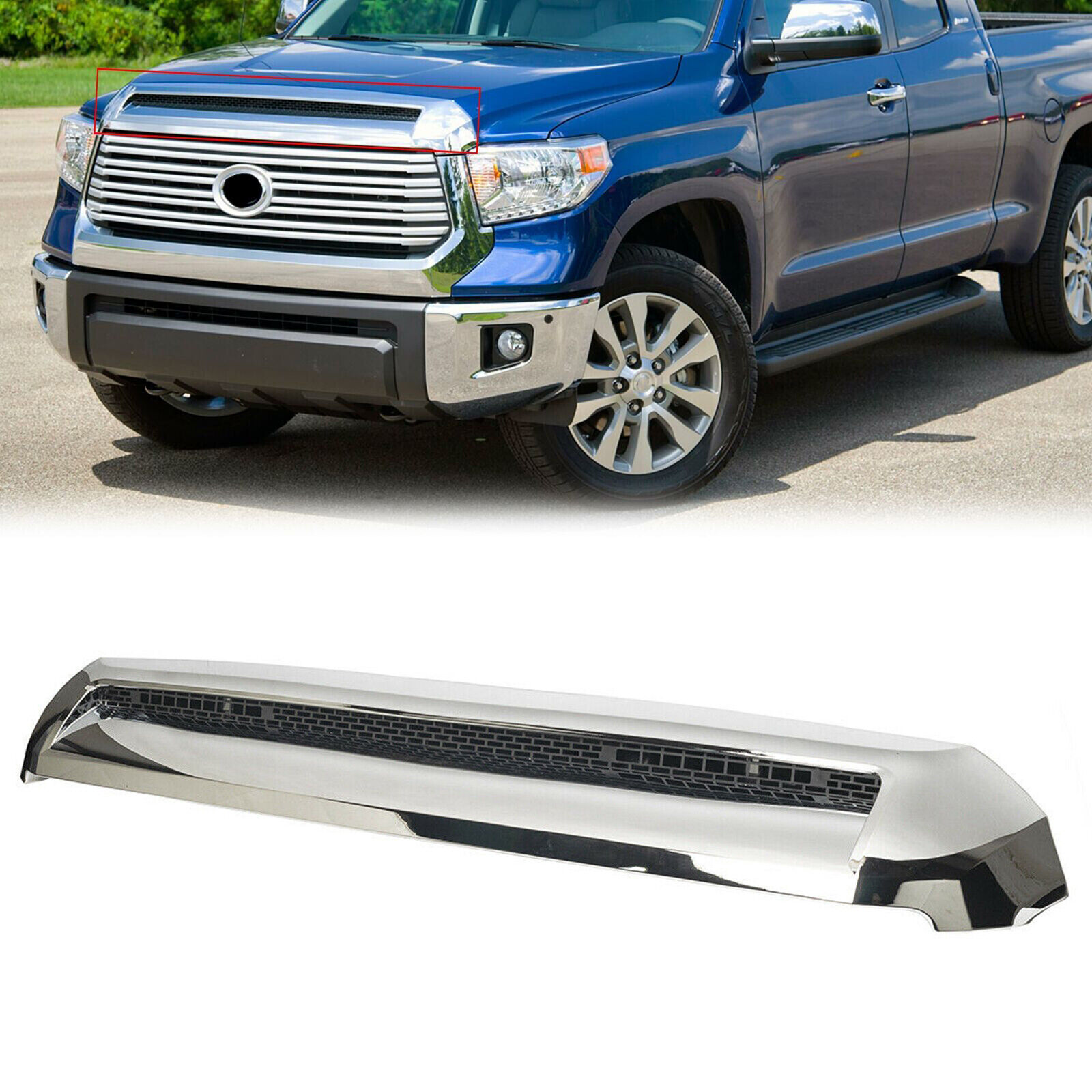 Chrome Front Upper Hood Bulge Molding Grille Trim For 2014-21 Toyota Tundra