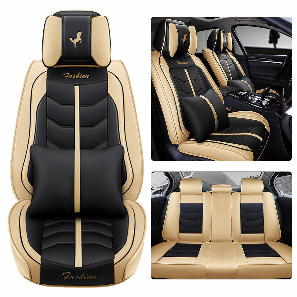 14pc Interior Leather Car Seat Cover Waterproof 5-Seats Truck Full Set Protector
