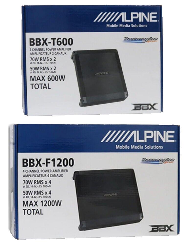 Alpine BBX-F1200 4-Ch & BBX-T600 2-Ch 1800W Max High Power Car Amplifier Package