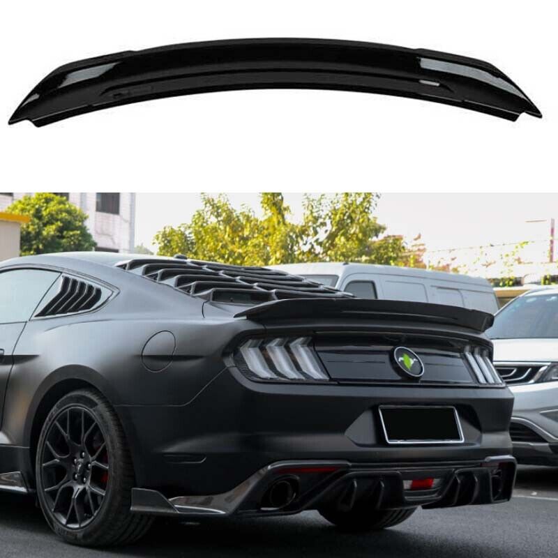 1PCS Gloss Black For Ford Mustang GT350 Rear Trunk Spoiler Wing Flap LED 2015-21