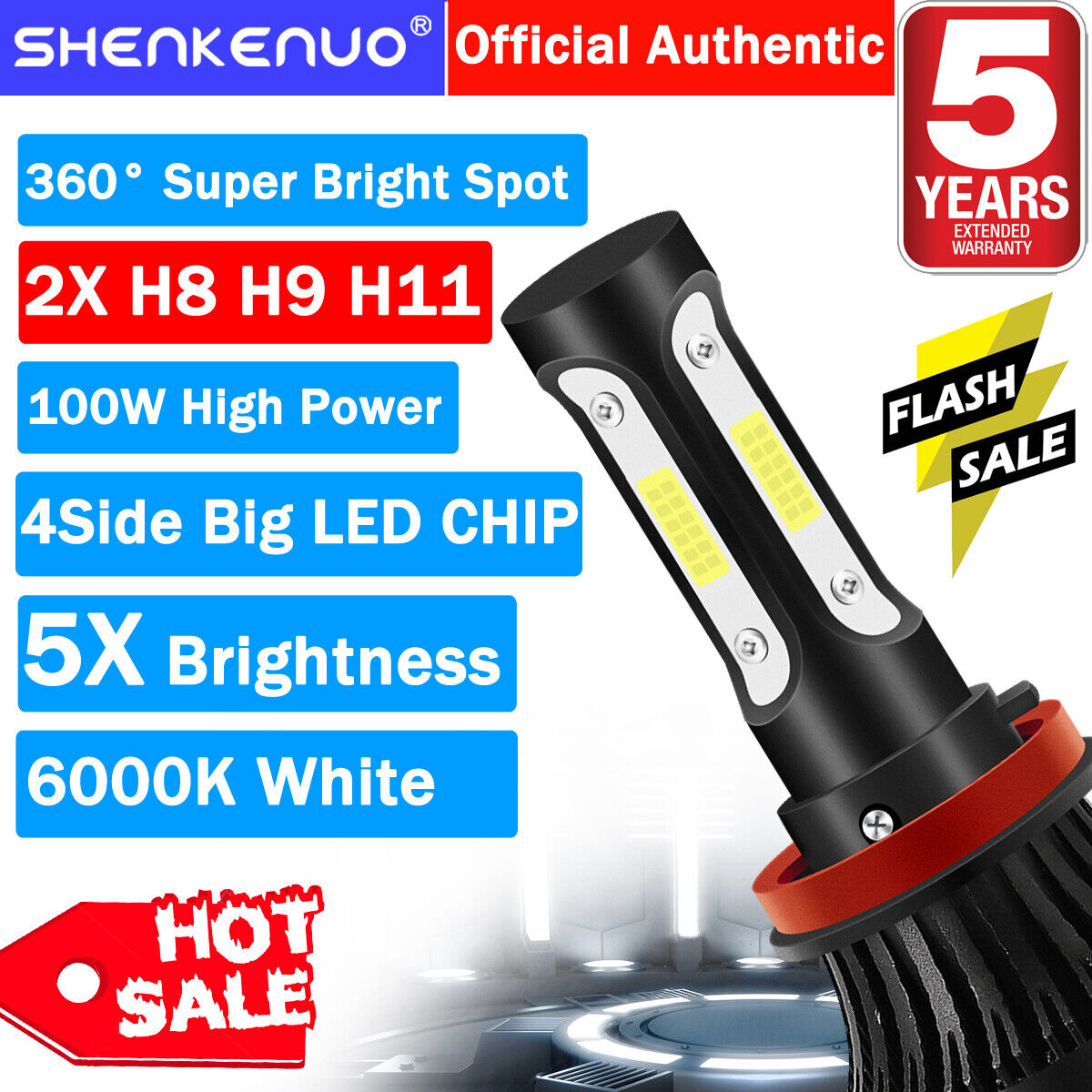 4Side H11 LED Headlight Bulb Center Light 6000K For Polaris Slingshot S SL SLR
