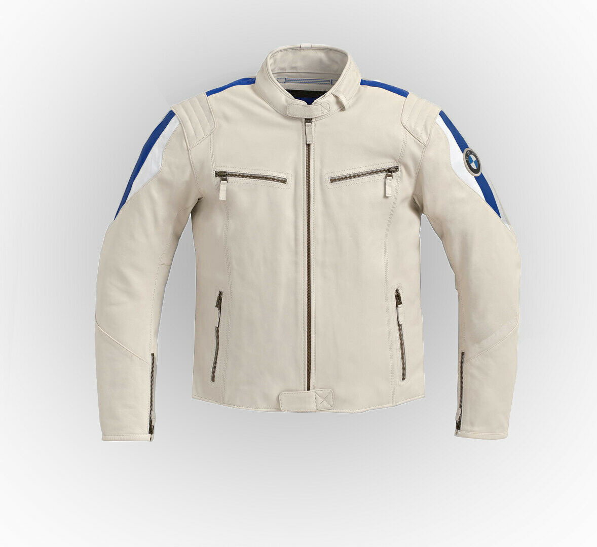 Handmade Genuine Men Leather Jacket Racing White Sports Armored Motorbike Jacket