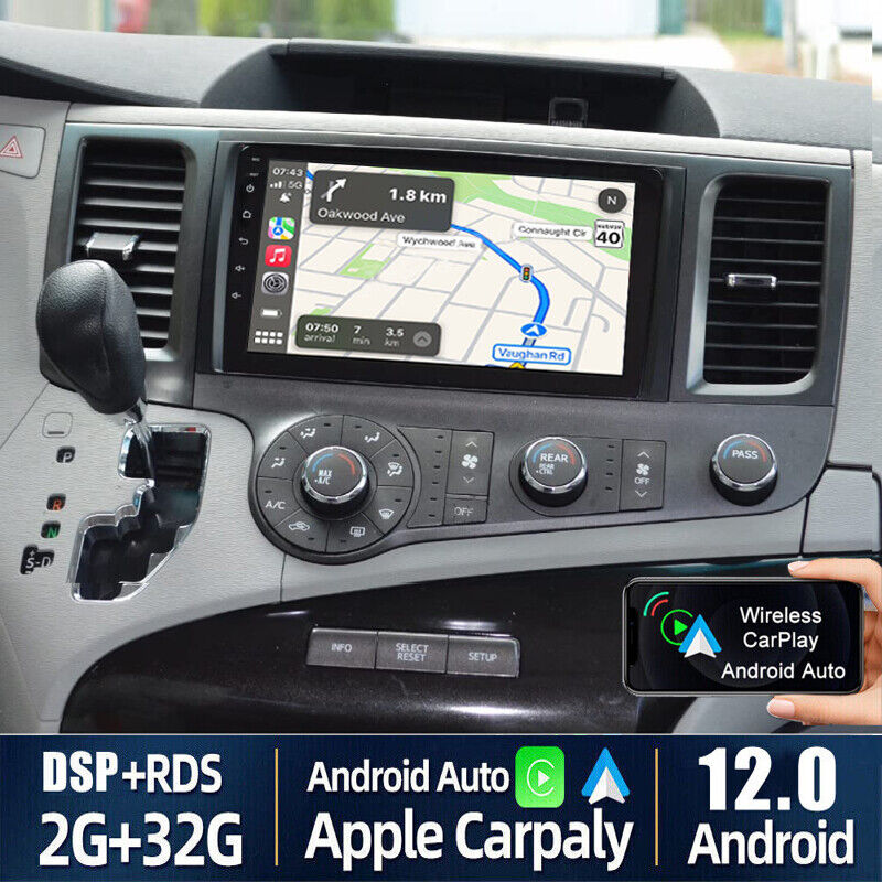 FOR 2011-2014 TOYOTA SIENNA CAR STEREO RADIO 9'' ANDROID 12 CARPLAY GPS FM 2+32G