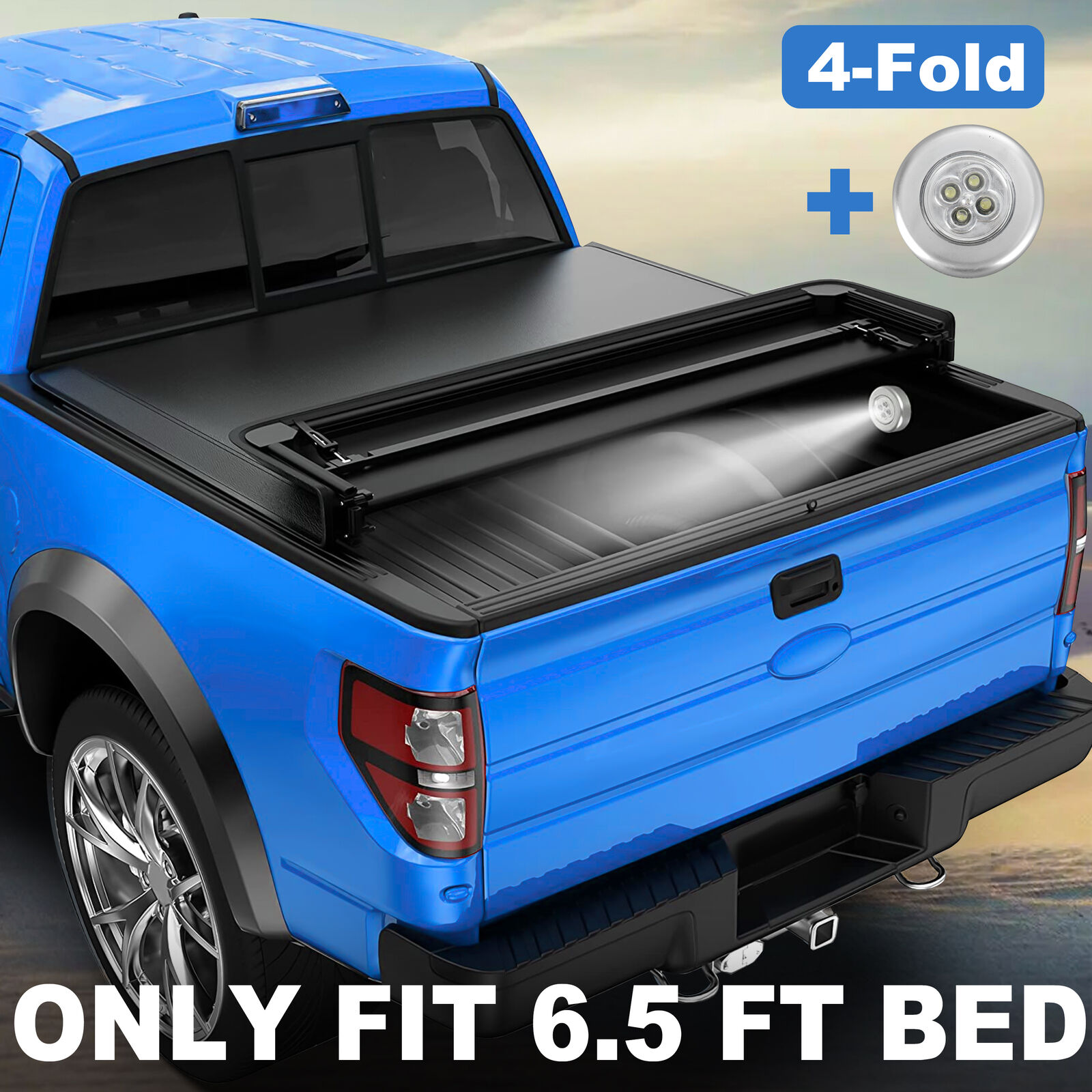 4 Fold 6.5FT Bed Truck Tonneau Cover For 15-22 Ford F150 w/ Led Lamp Waterproof