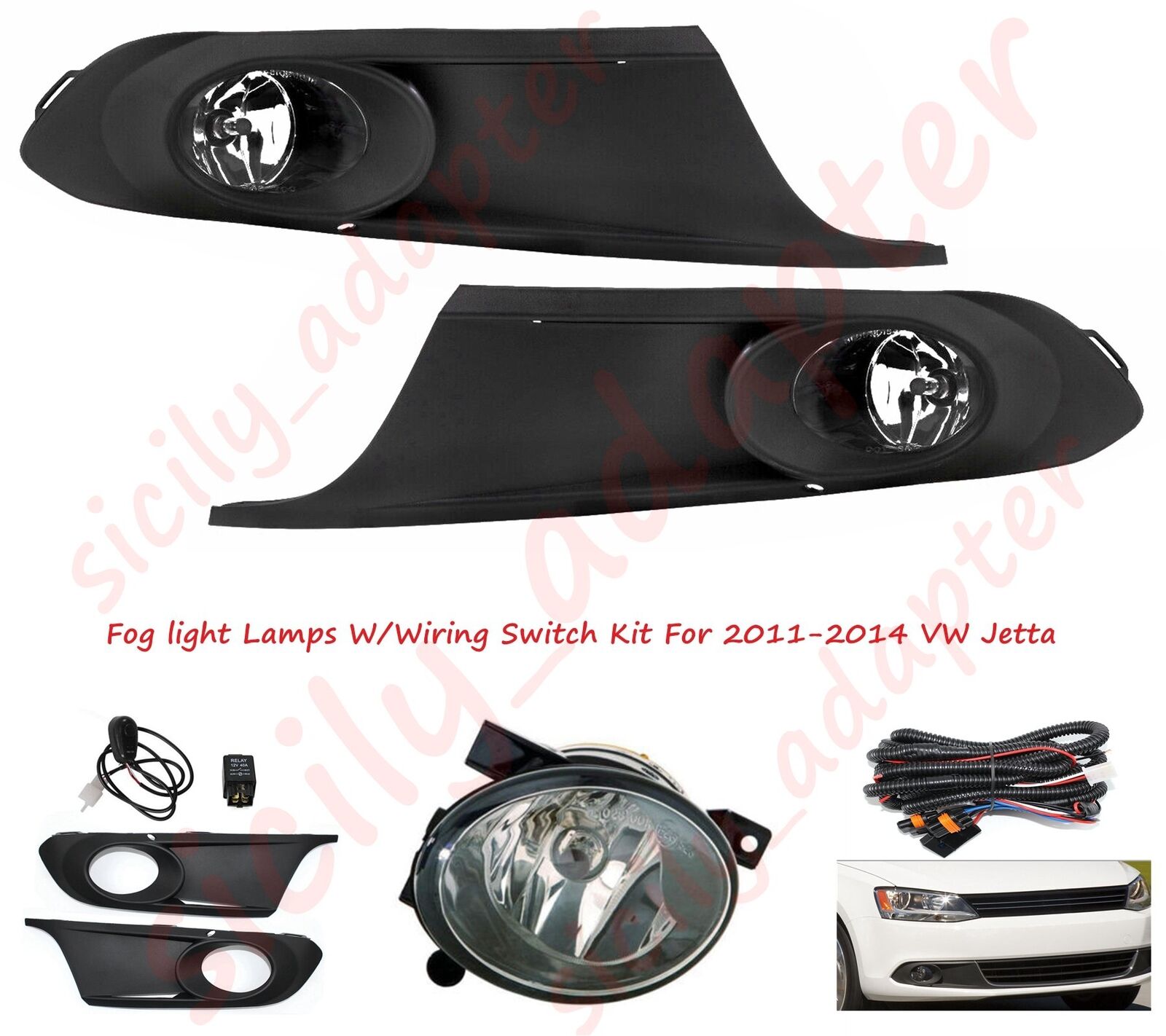 Clear Bumper Fog Lights Driving Lamps W/Wiring Switch Kit For 2011-2014 VW Jetta