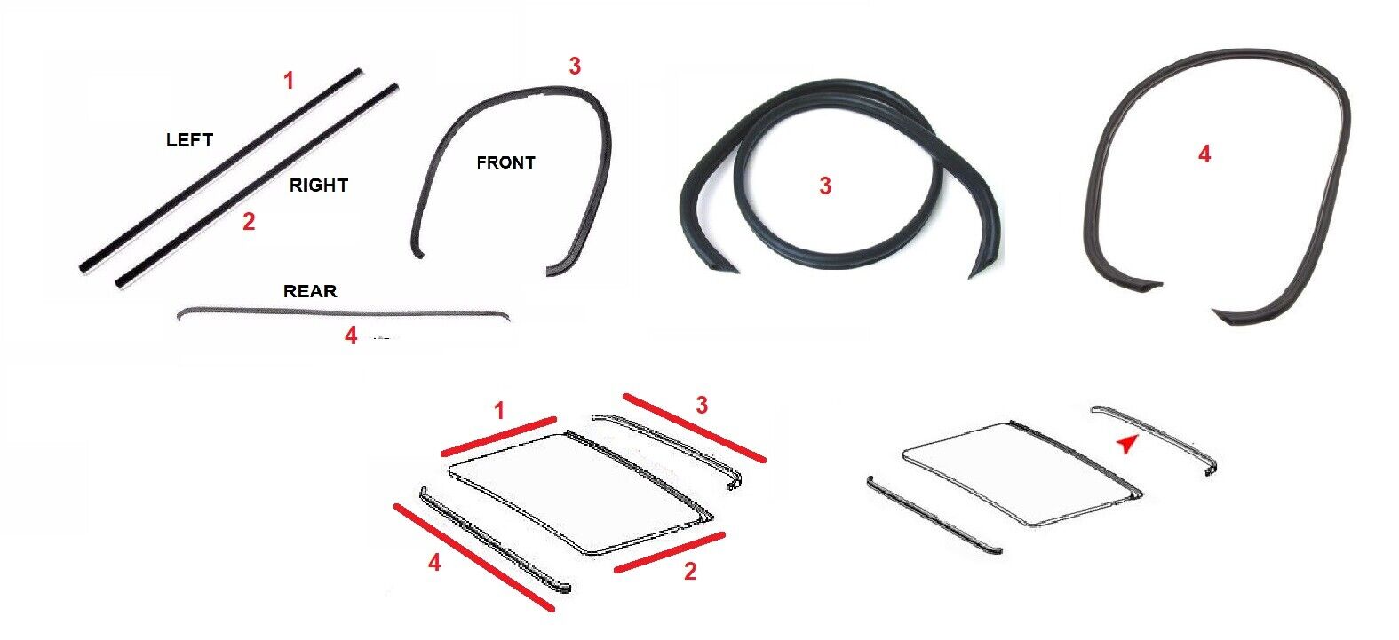 FIT FOR Mercedes Benz All W126 Coupe Sunroof MOONROOF Seal Gasket Set 4 PCS