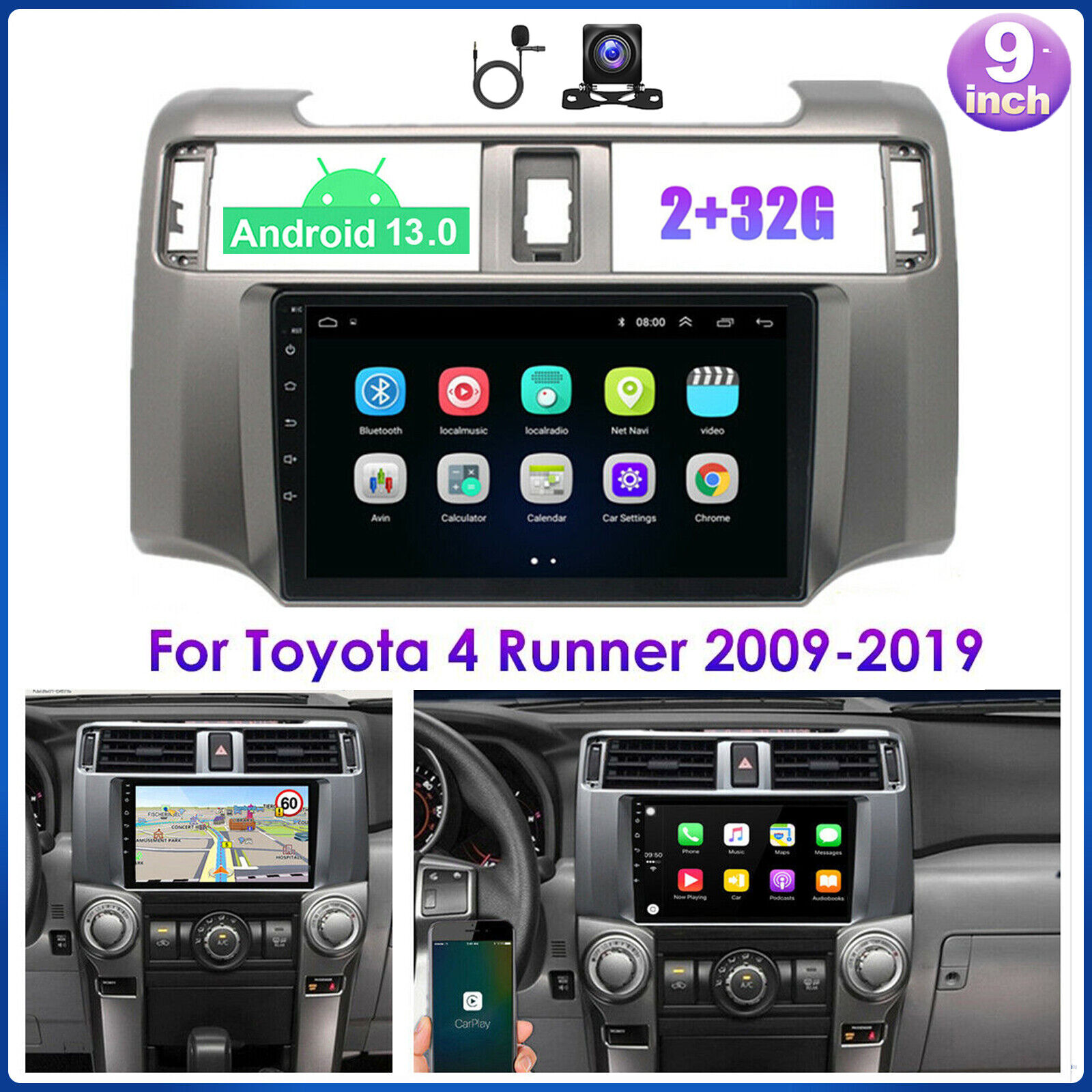 For Toyota 4Runner 2009-2019 Android 13 Car Stereo Radio GPS 2GB+32GB CarPlay 9\