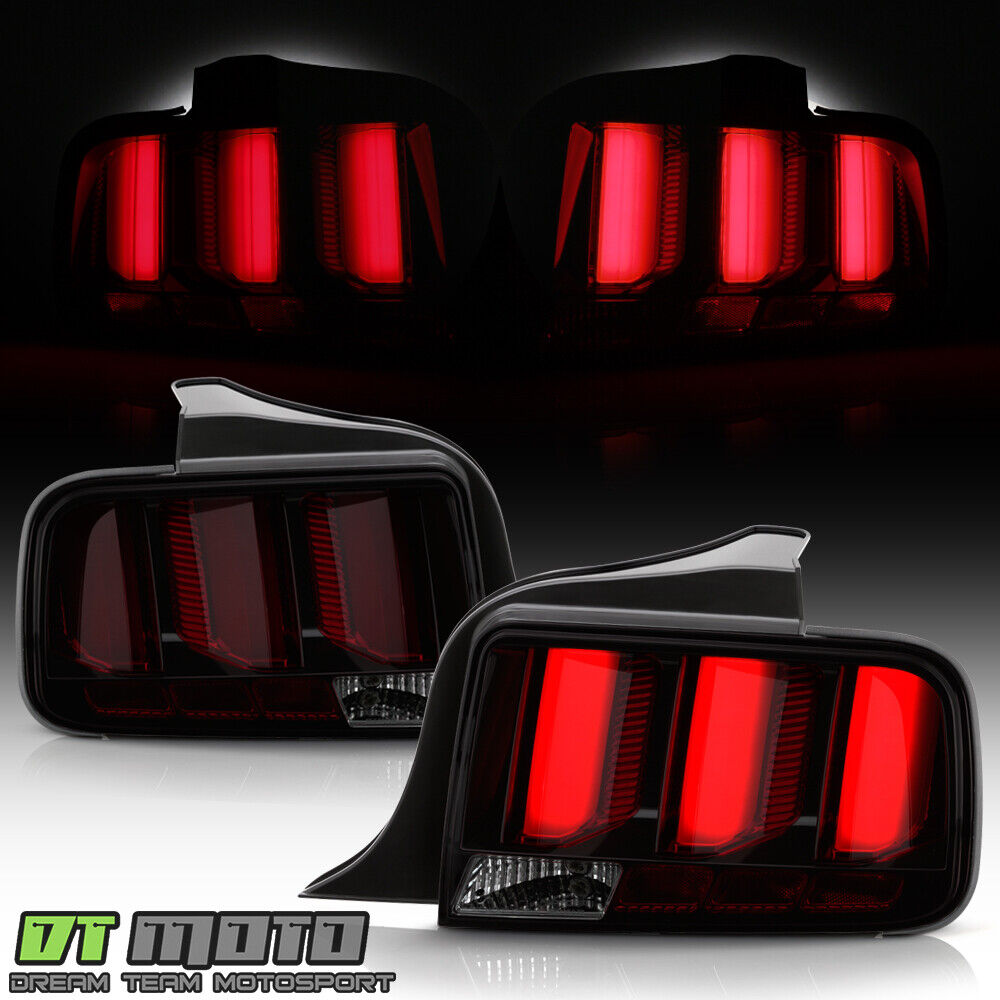 2005-2009 Ford Mustang LED Tube Sequential Turn Tail Lights Lamps Smoked w/ Red