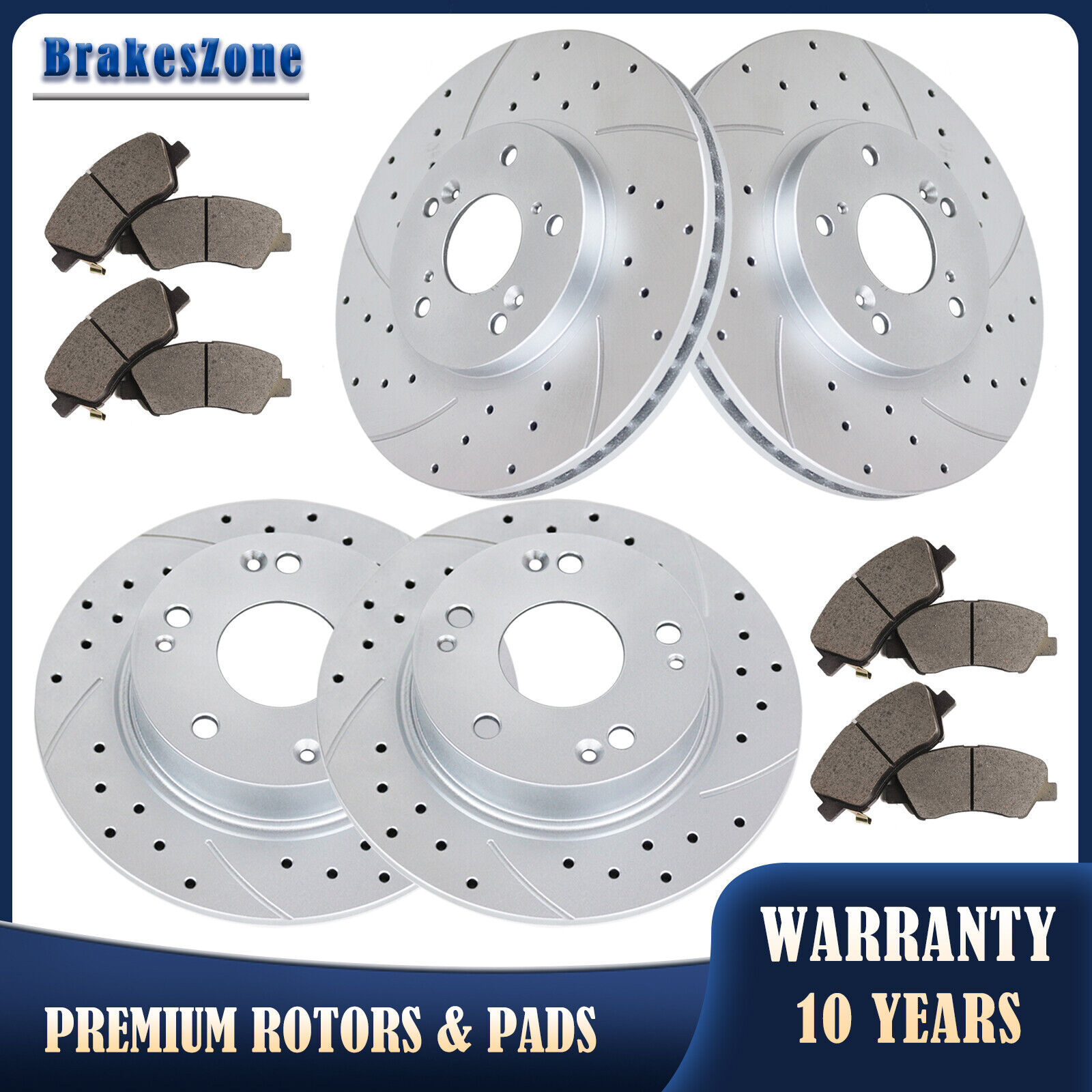 Fit for 2.4L Honda Accord 2003-2007 282mm Front & 260mm Rear Brake Rotors Pads