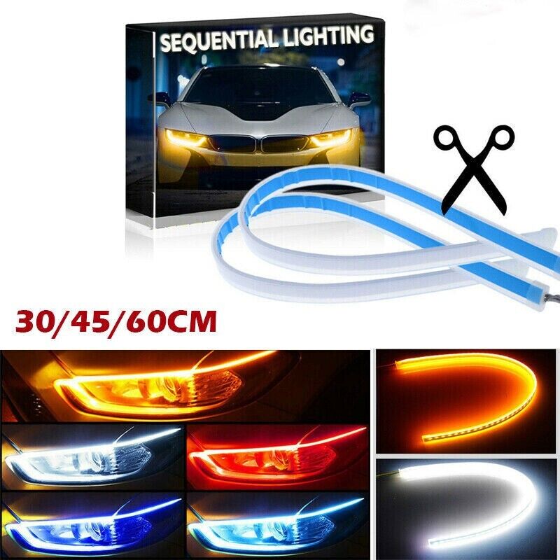 2X White 30 CM Car Flexible Tube LED Strip Daytime Running DRL Light Headlight