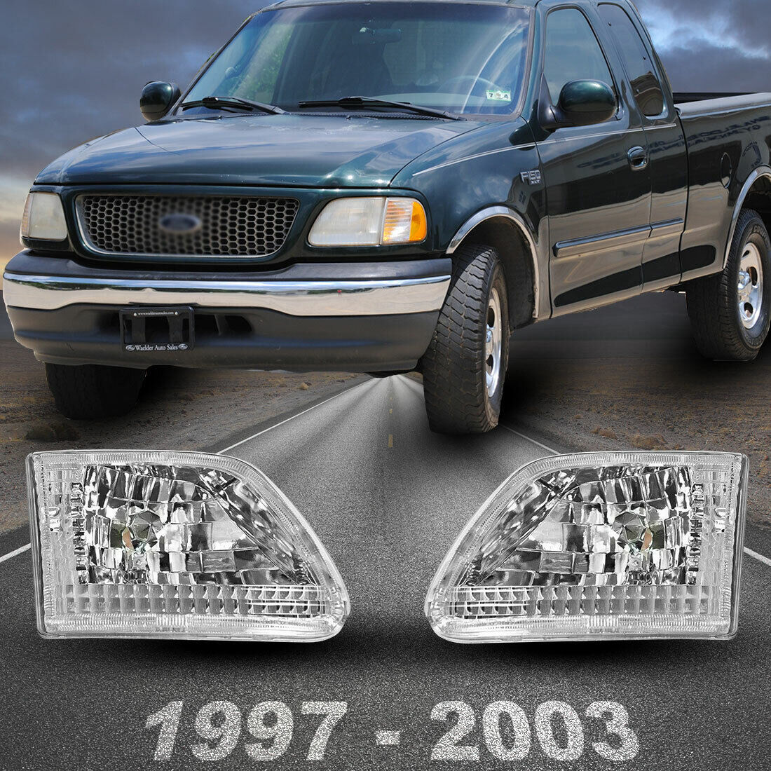 Aftermarket Headlights for 1997-2003 Ford F-150 2004 Heritage Chrome Front Lamps
