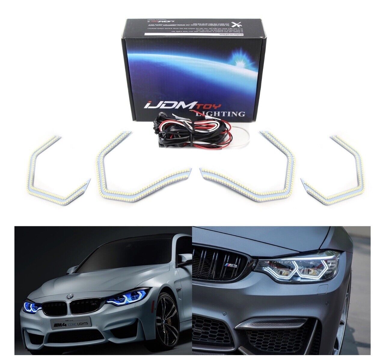 iJDMTOY 4pc 540-SMD Concept M4 Iconic Style LED Angel Eye Kit W/Relay Wiring BMW