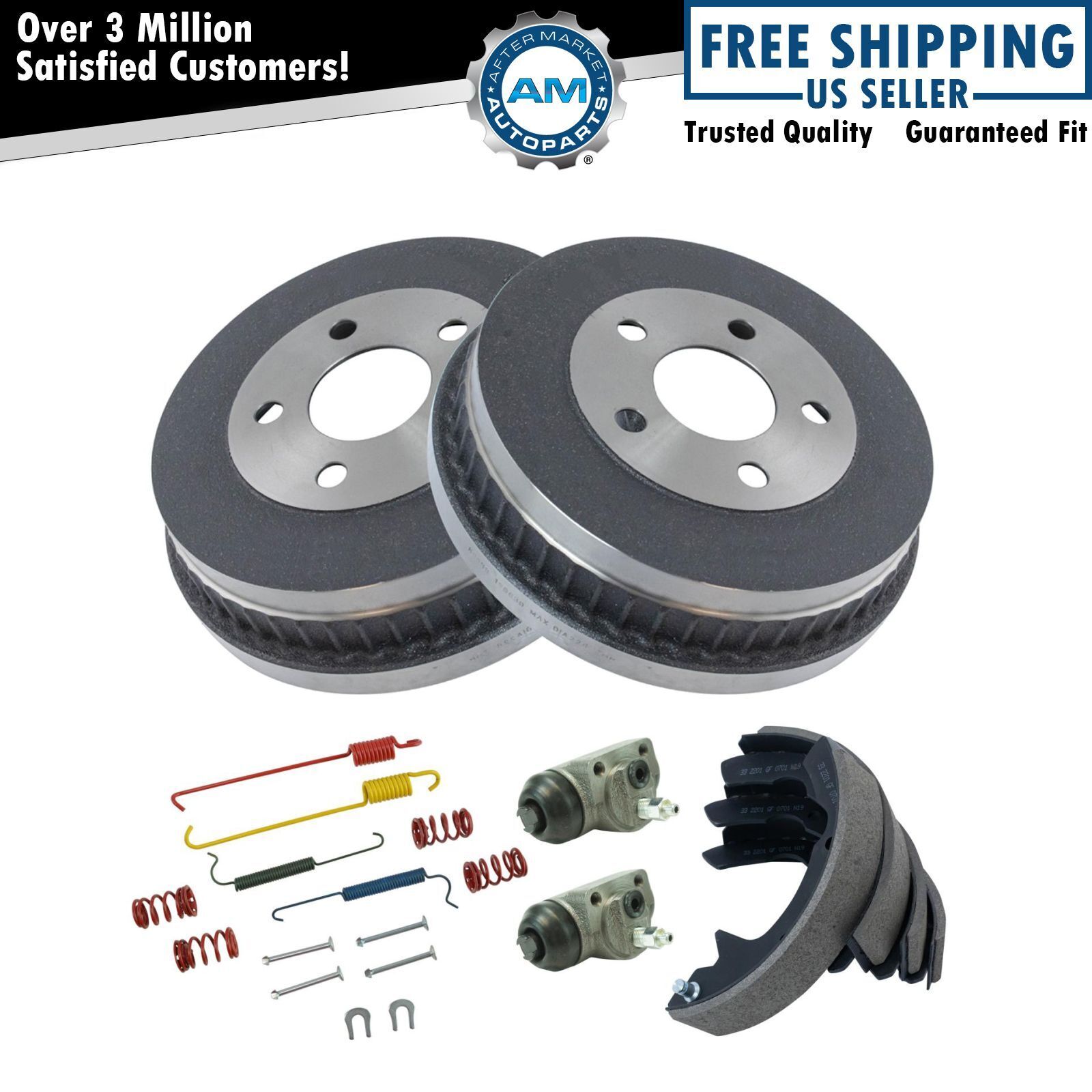 Rear Brake Drums Shoes Hardware & Wheel Cylinders Kit Set for Ford Mercury New