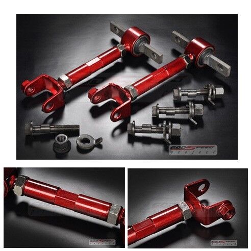 FOR RSX DC5 CIVIC SI EP3 FRONT BOLT + REAR GODSPEED CAMBER ARM KIT RED ALIGNMENT