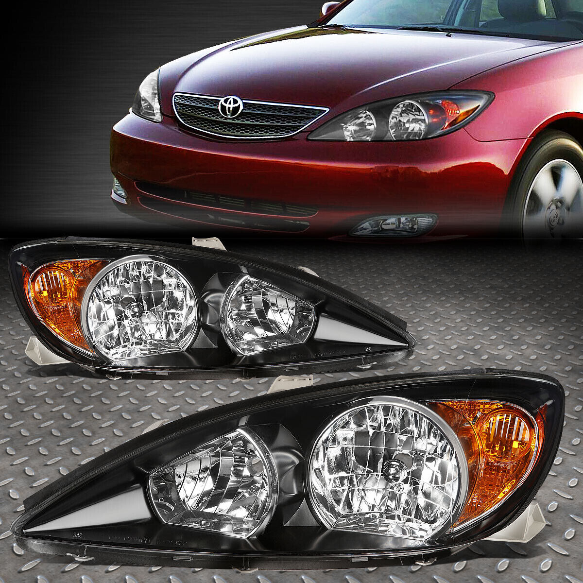 FOR 02-04 TOYOTA CAMRY BLACK HOUSING AMBER CORNER HEADLIGHT REPLACEMENT LAMPS