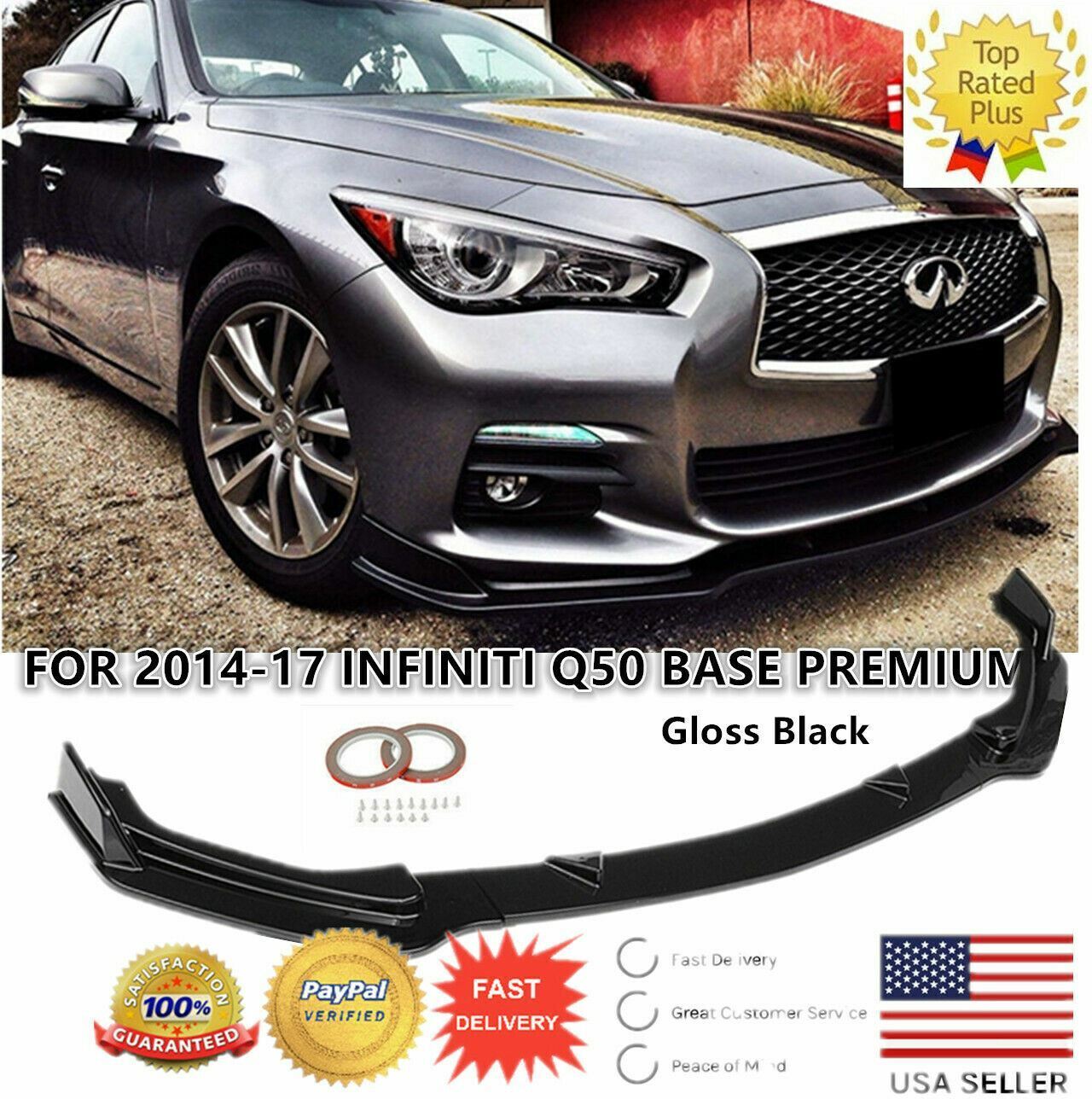 Fit 14-17 Infiniti Q50 Base Premium Glossy Black Front Lip Spoiler Splitter