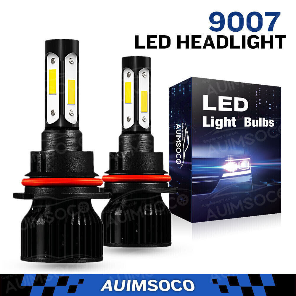 Pair 9007 LED Headlight Bulbs Kit 10000K White High Low Beam Light Bulb 4-sides