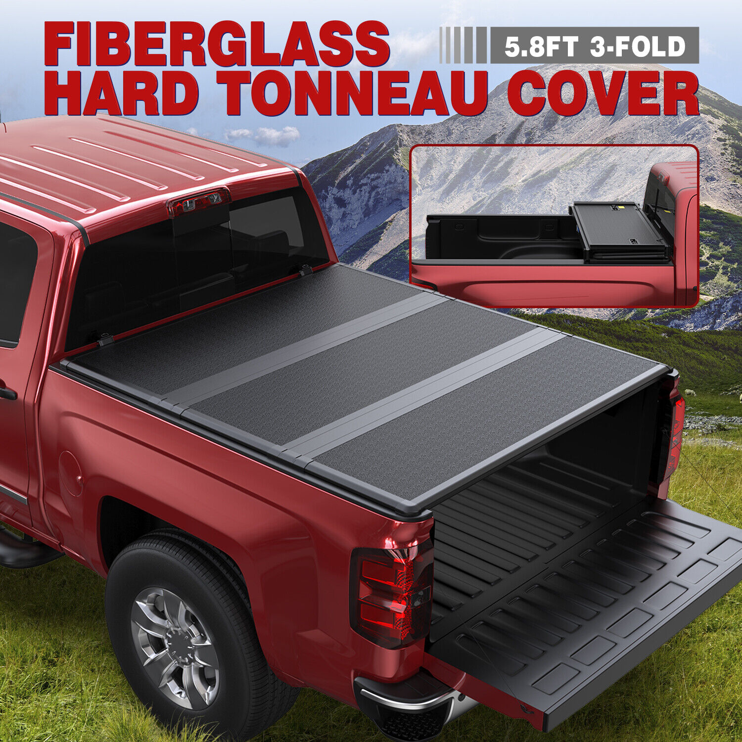 5.7/5.8FT 3-Fold Fiberglass Hard Tonneau Cover For 04-15 Nissan Titan Truck Bed