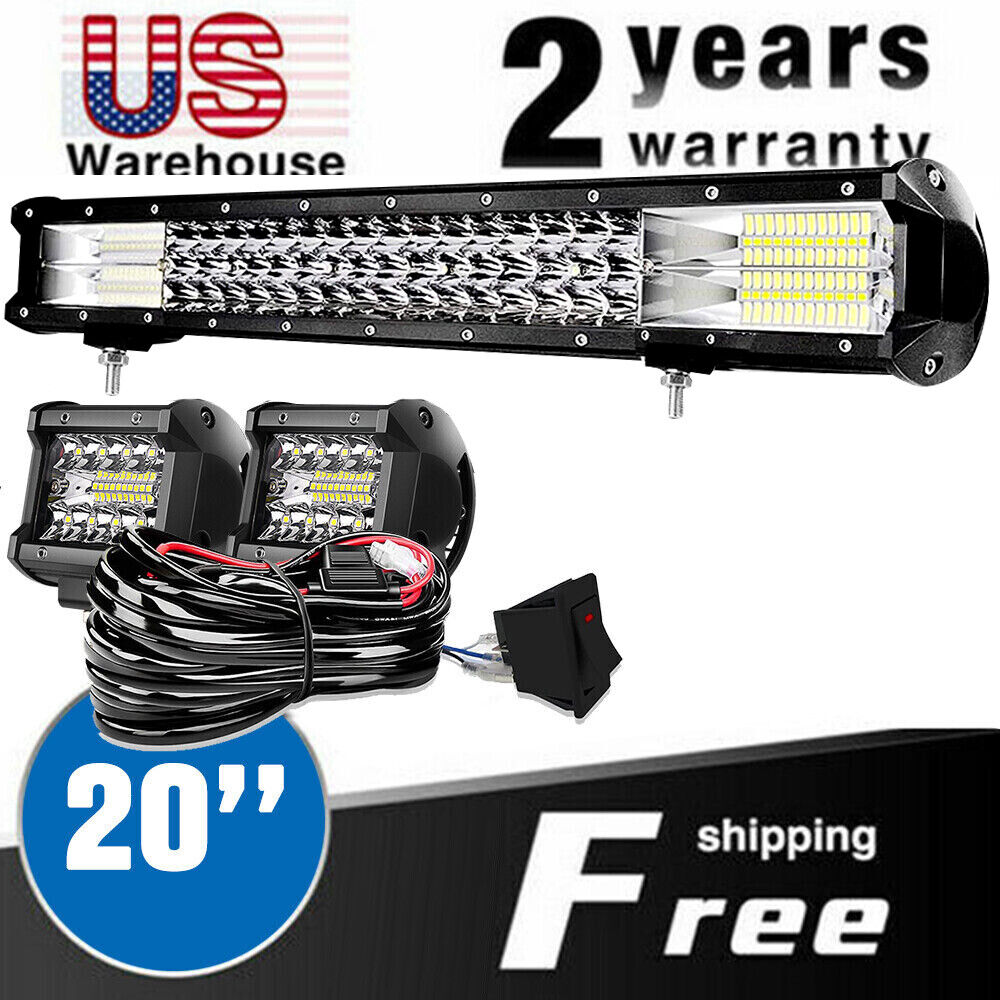 LED Light Bar 20 Inch 126W Spot Flood Combo Light with Wiring Harness 4\'\'Pods