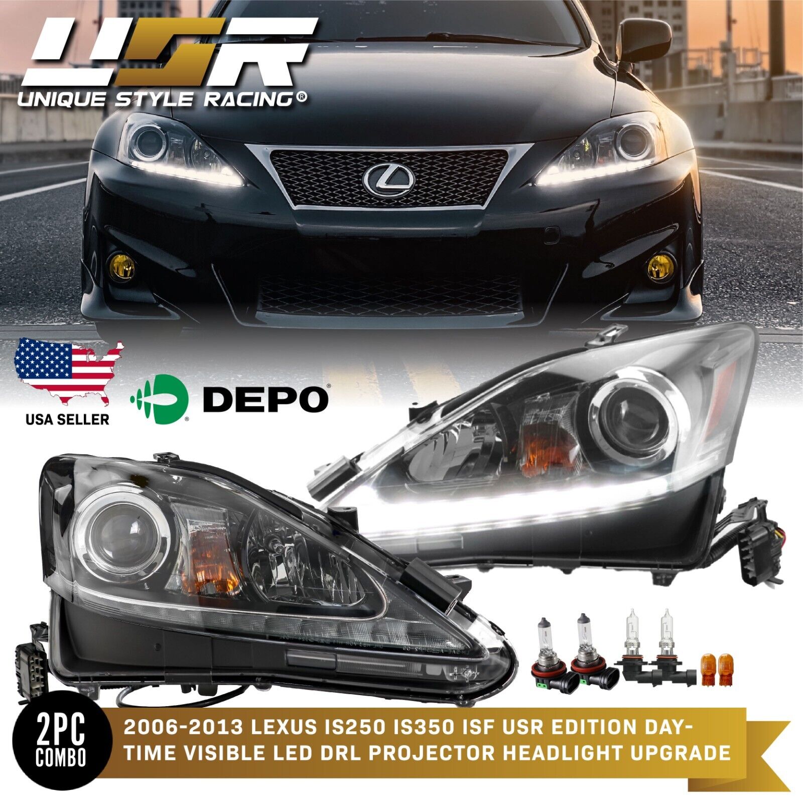 V2 OE Style Daytime Visible DRL LED Bar Headlight For 06-13 Lexus IS/IS250/IS350