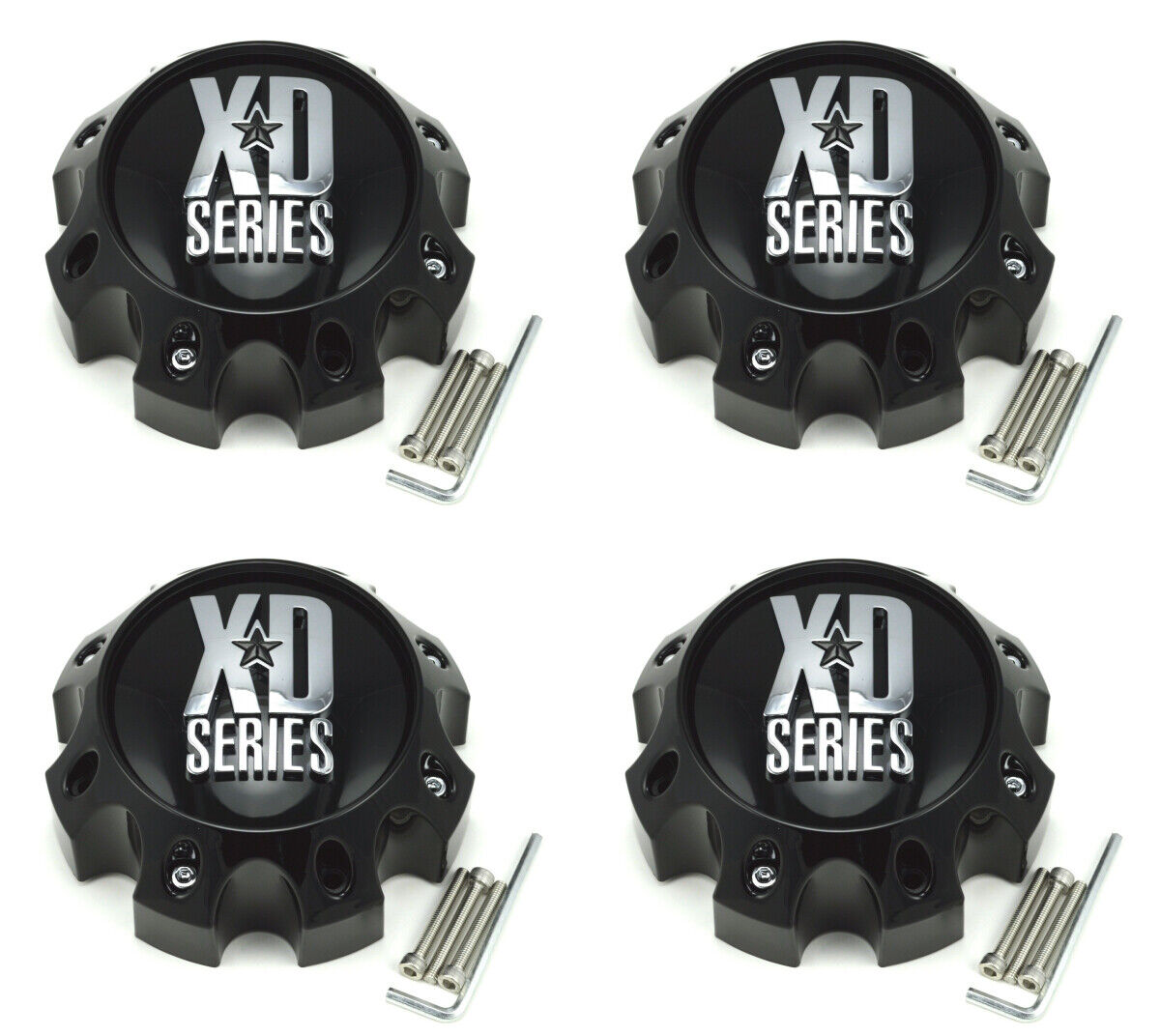 4x NEW XD Series Wheel Center Caps Gloss Black fits 8 Lug XD797 Spy XD798 Addict